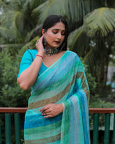 Classic Original Moss Chiffon Sky Blue Color Silk Sarees
